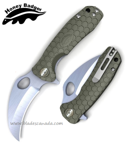 Honey Badger Med Claw Flipper Folding Knife, FRN Green, HB1123 - Click Image to Close